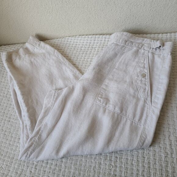 Athleta 100% Linen Light Beige Casual Pants Women's Size 16 - Picture 1 of 10